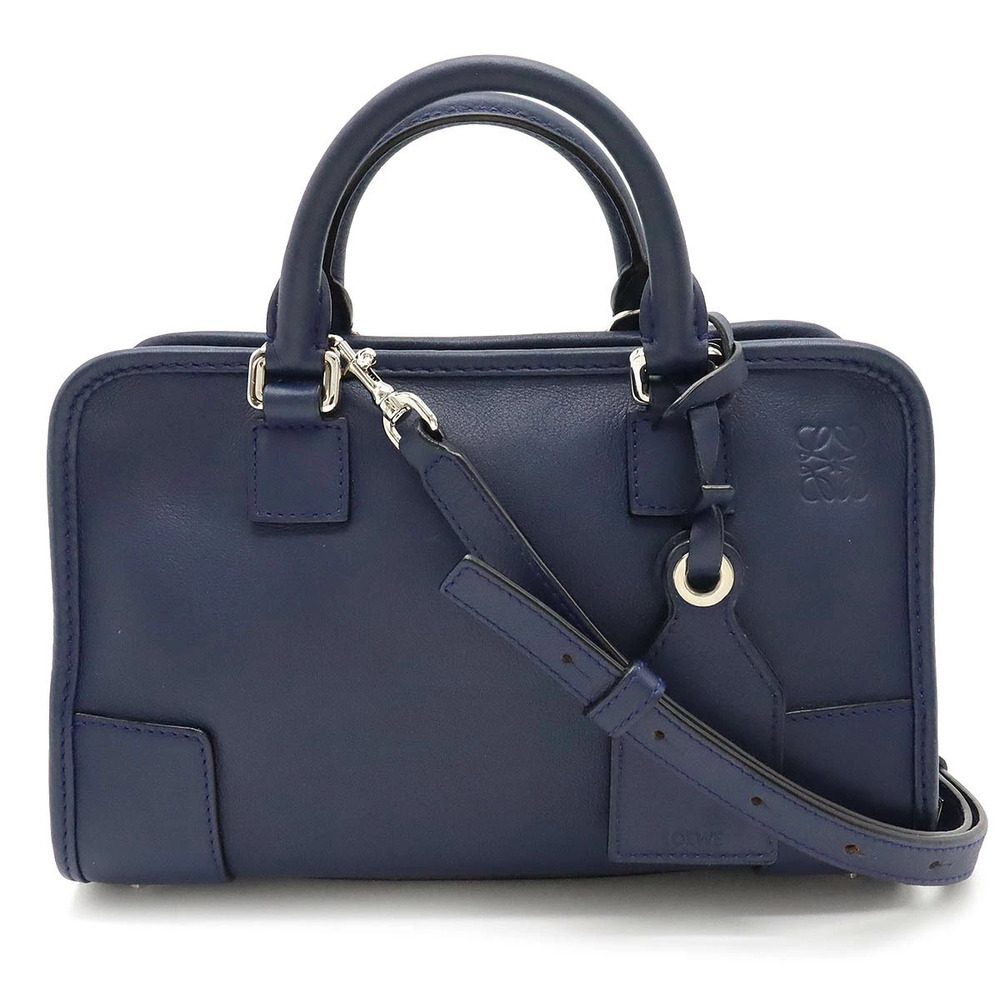 Loewe Amazona Anagram Handbag Boston Shoulder Bag Leather Blue